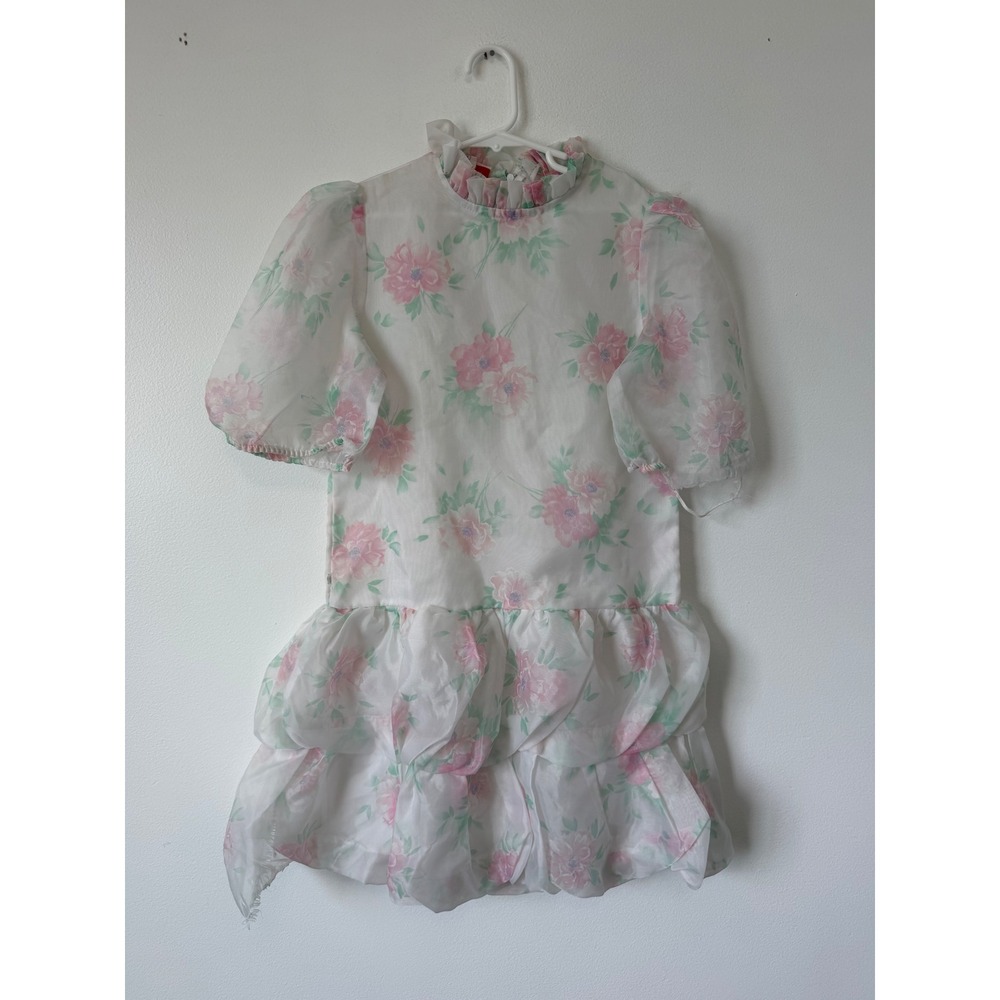 Vintage Sharlyn White Floral Dress Size 10 Girls